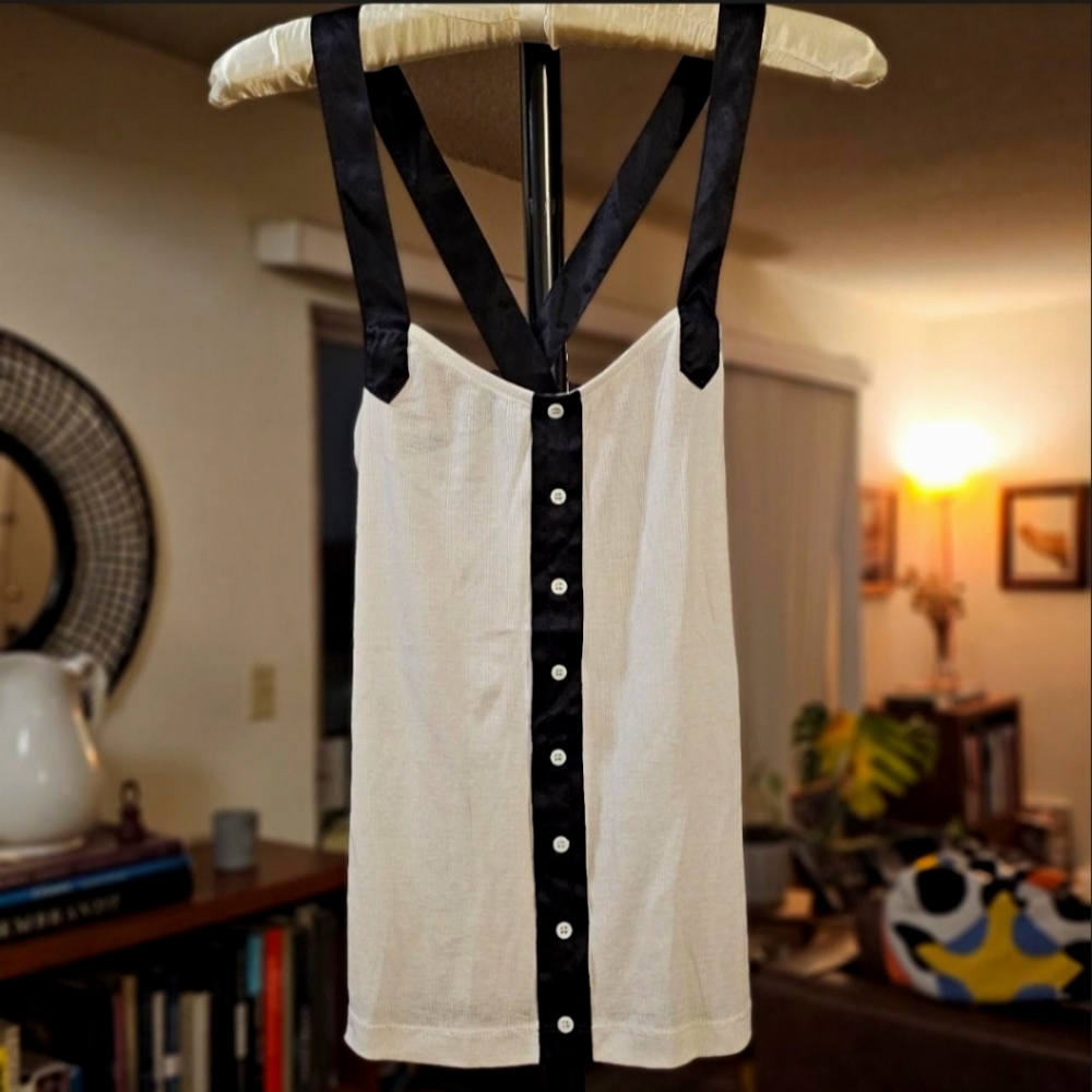 Kiki De Montparnasse Tuxedo Style Ribbed Cotton Criss-Cross Back Tank